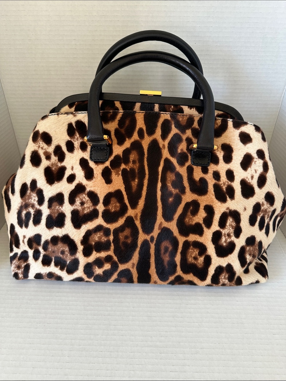 Authentic Dolce & Gabbana Large Miss Brigitte Calf Hair Bag Leopard Print